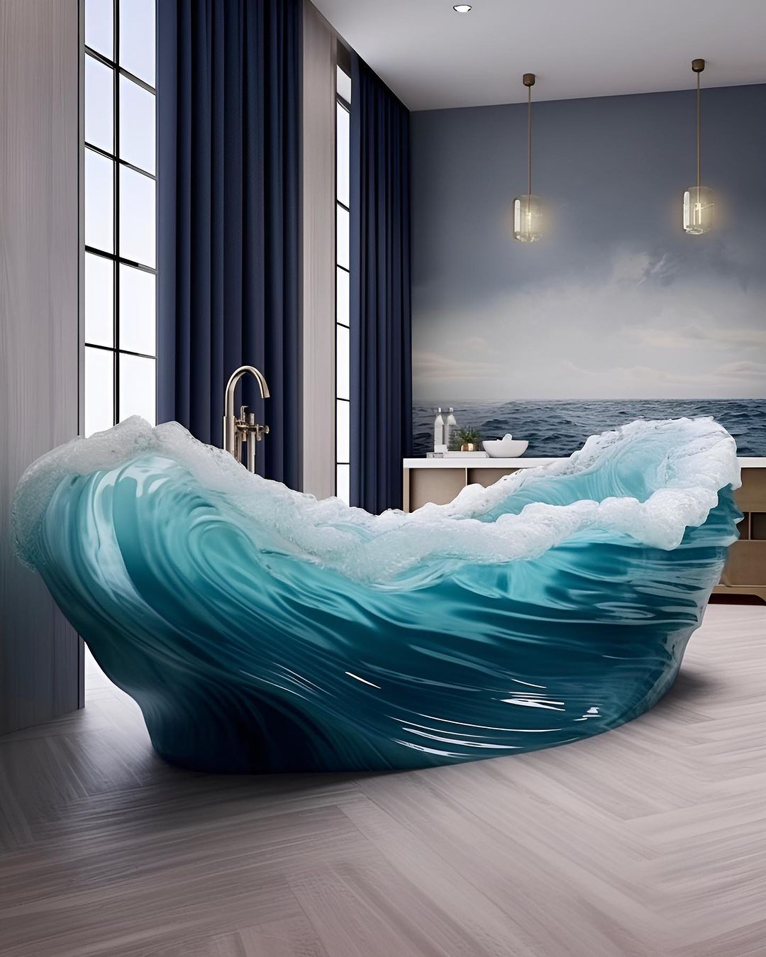The Bathtub is Crafted with the Serenity and Elegance Reminiscent of Ocean Waves