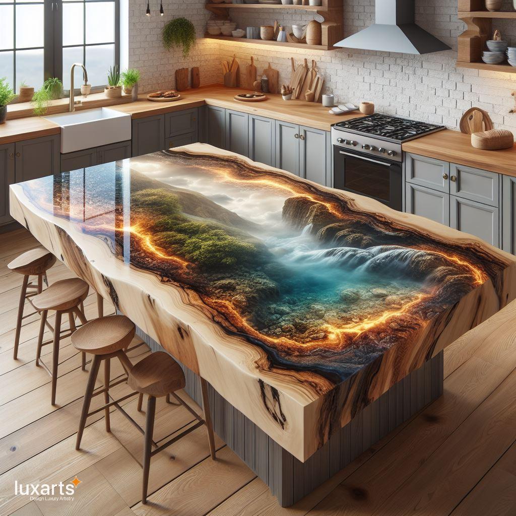 Harmony of Nature Designs: Real Wood and Epoxy Kitchen Islands Crafting Organic Elegance