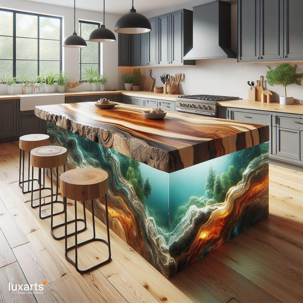 Harmony of Nature Designs: Real Wood and Epoxy Kitchen Islands Crafting Organic Elegance