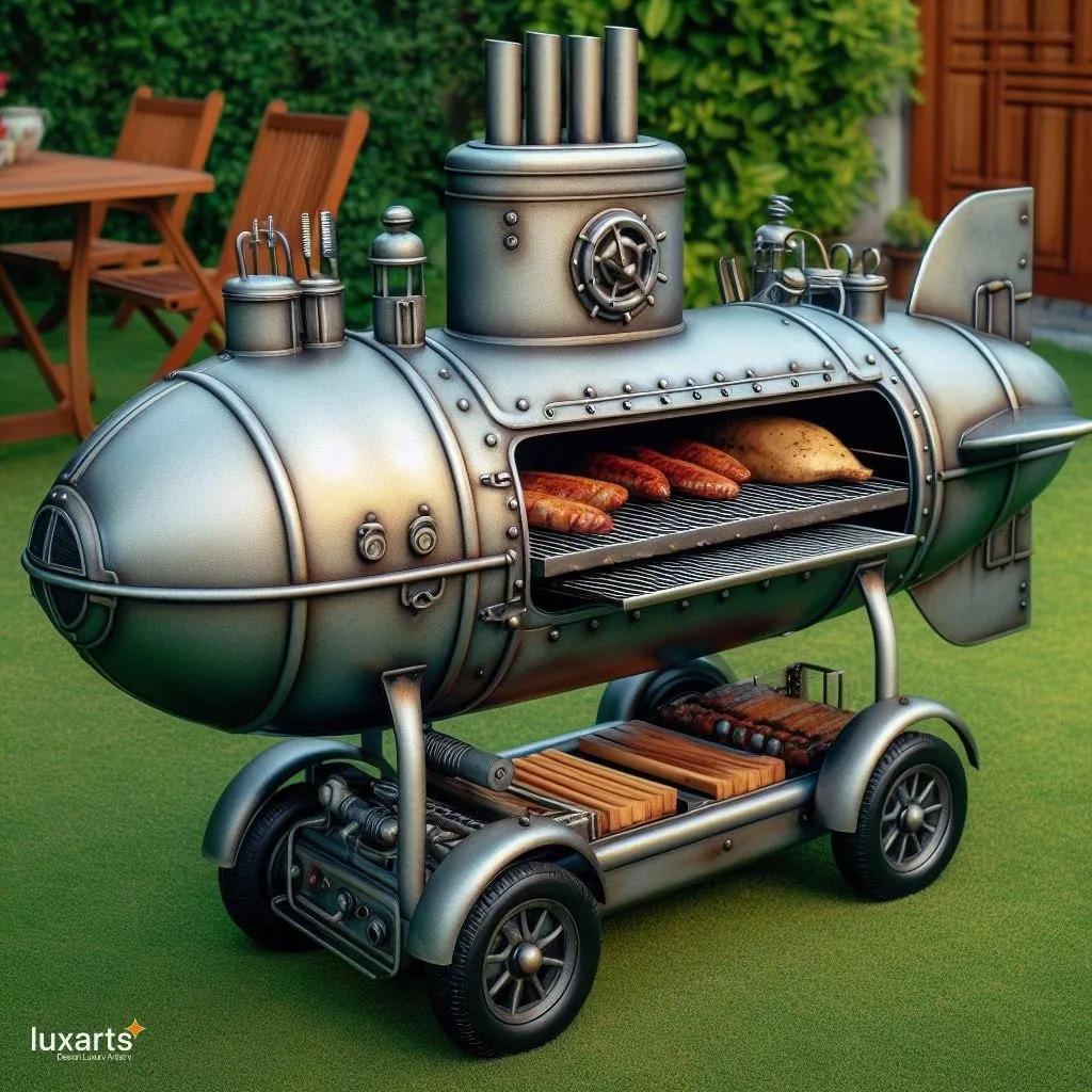 Dive Into Flavor: Submarine-Shaped Outdoor BBQ Smoker Grill