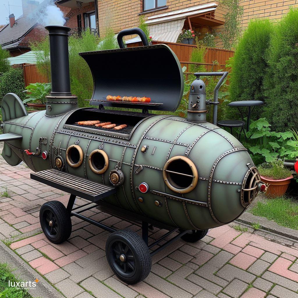 Dive Into Flavor: Submarine-Shaped Outdoor BBQ Smoker Grill luxarts submarine shaped outdoor bbq smoker grill 2