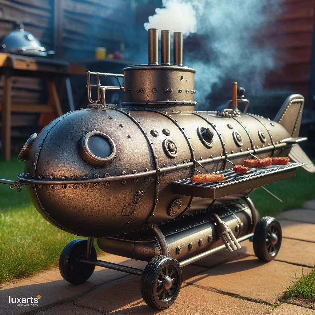 Dive Into Flavor: Submarine-Shaped Outdoor BBQ Smoker Grill luxarts submarine shaped outdoor bbq smoker grill 4 jpg