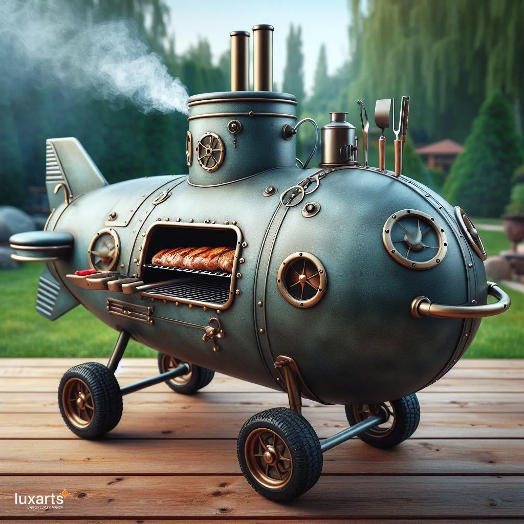 Dive Into Flavor: Submarine-Shaped Outdoor BBQ Smoker Grill luxarts submarine shaped outdoor bbq smoker grill 5 jpg
