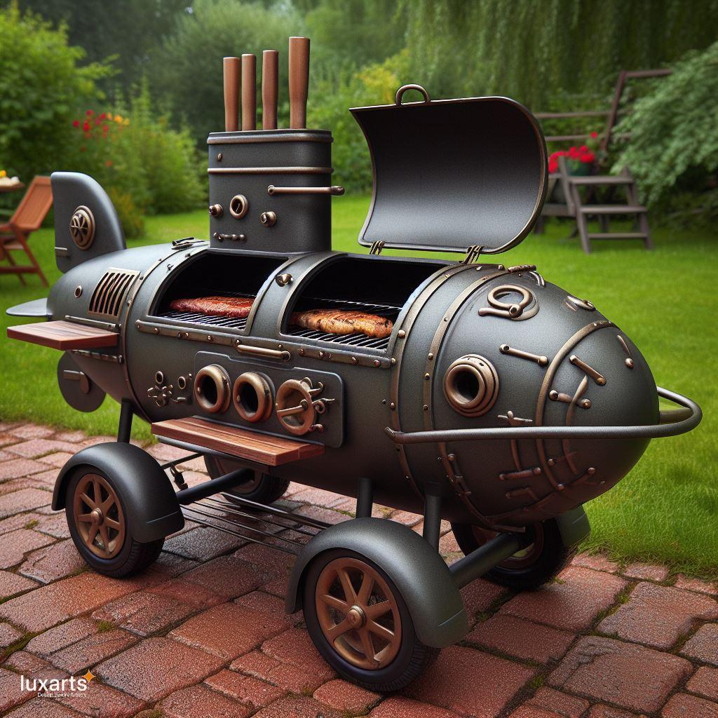 Dive Into Flavor: Submarine-Shaped Outdoor BBQ Smoker Grill luxarts submarine shaped outdoor bbq smoker grill 6
