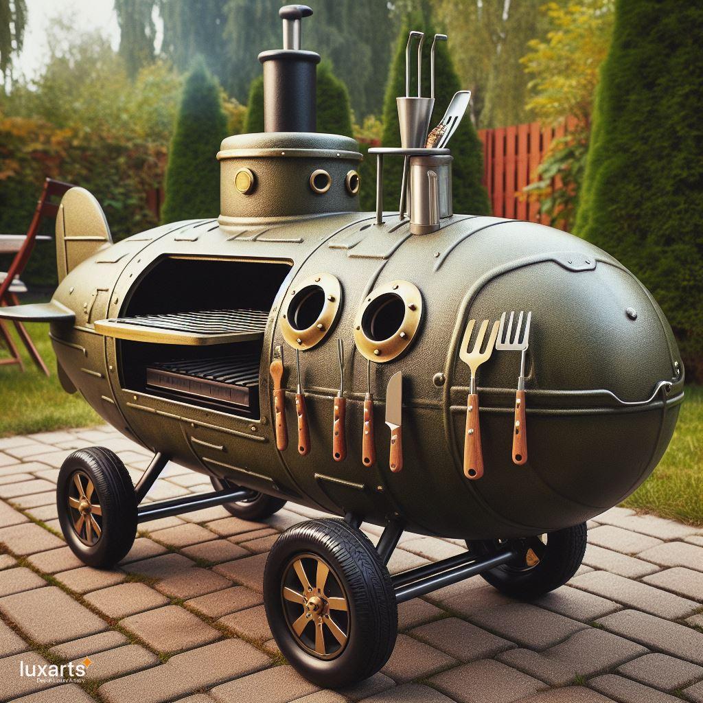Dive Into Flavor: Submarine-Shaped Outdoor BBQ Smoker Grill luxarts submarine shaped outdoor bbq smoker grill 7