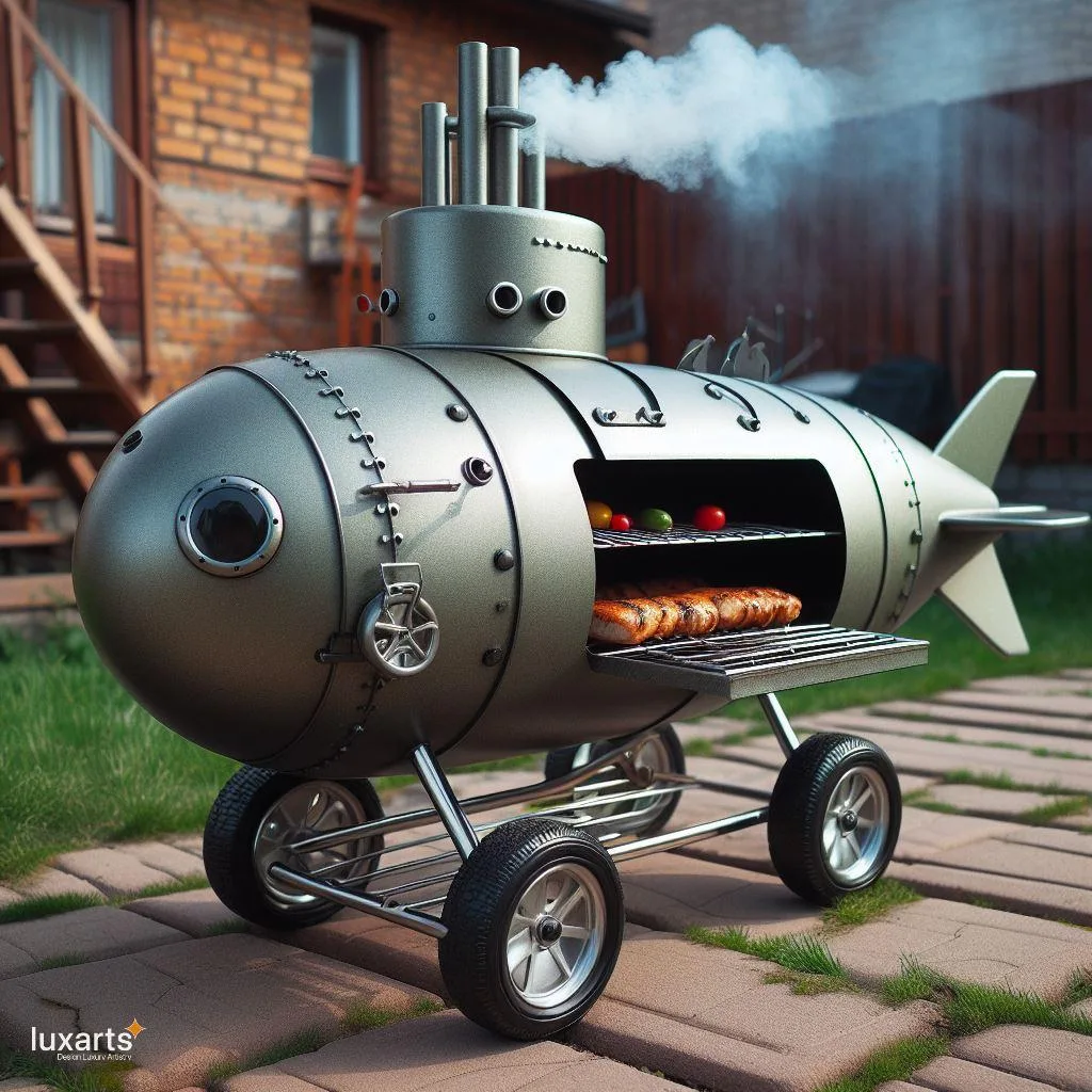 Dive Into Flavor: Submarine-Shaped Outdoor BBQ Smoker Grill luxarts submarine shaped outdoor bbq smoker grill 8 jpg