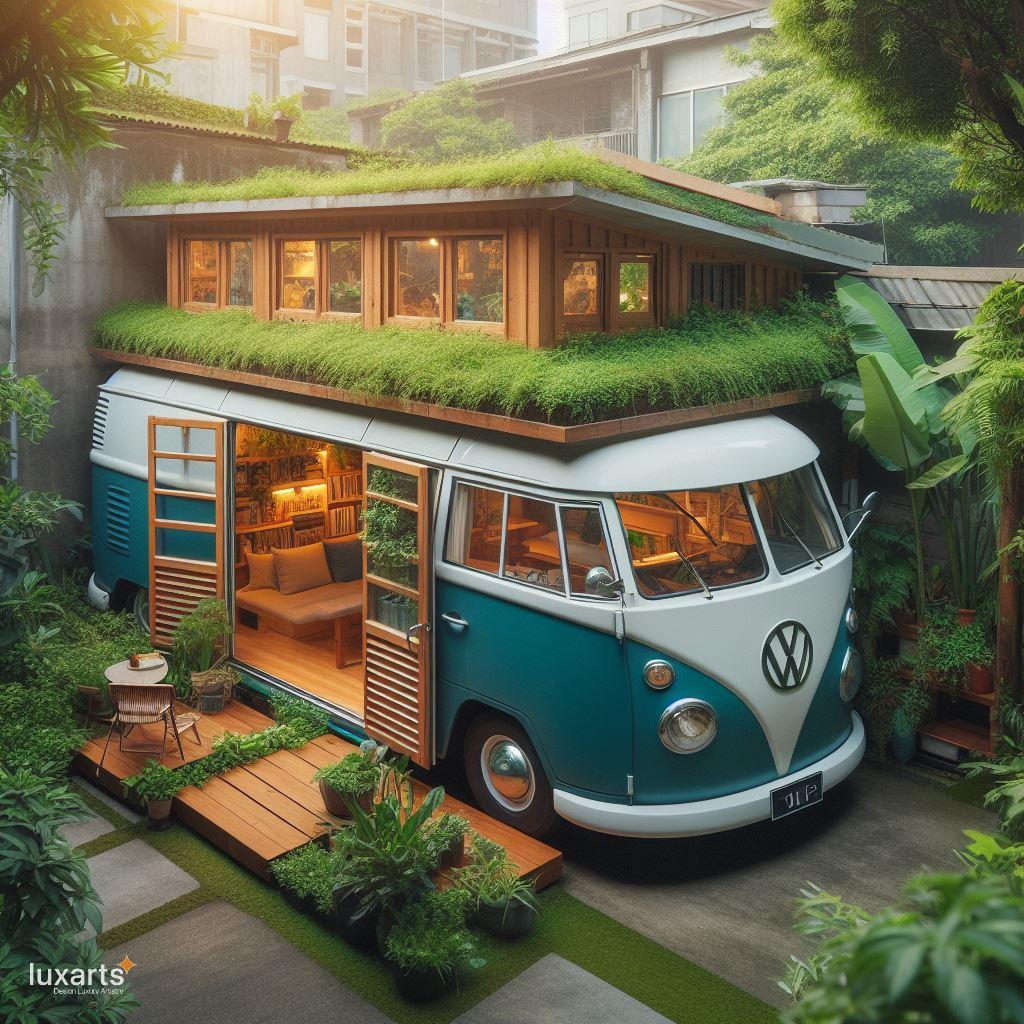 A Volkswagen Bus-Inspired Tiny House Embracing Nature's Greenery luxarts volkswagen bus inspired green space tiny house 1