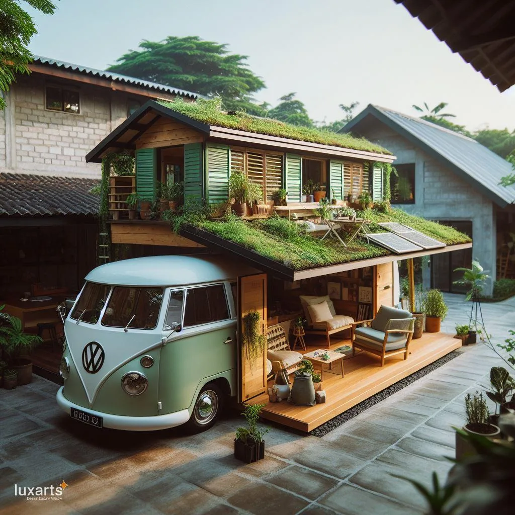 A Volkswagen Bus-Inspired Tiny House Embracing Nature's Greenery luxarts volkswagen bus inspired green space tiny house 2 jpg