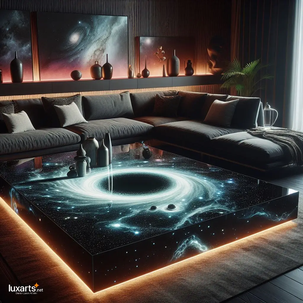 Dark Elegance: Black Hole Epoxy Coffee Table for Galactic Charm luxarts black hole coffee table 7