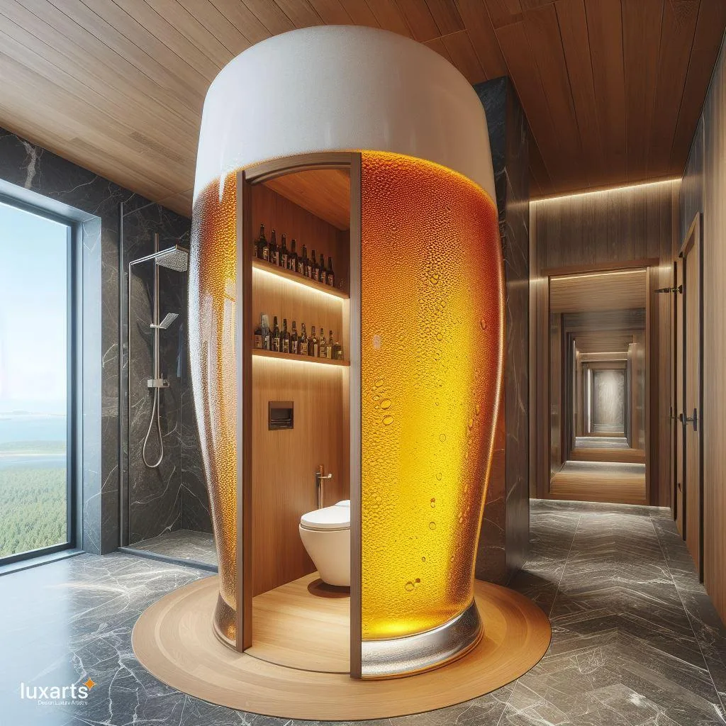 Brews & Bliss: Cup of Beer-Shaped Standing Bathroom for Hoppy Relaxation luxarts cup of beer shaped standing bathroom 2 jpg