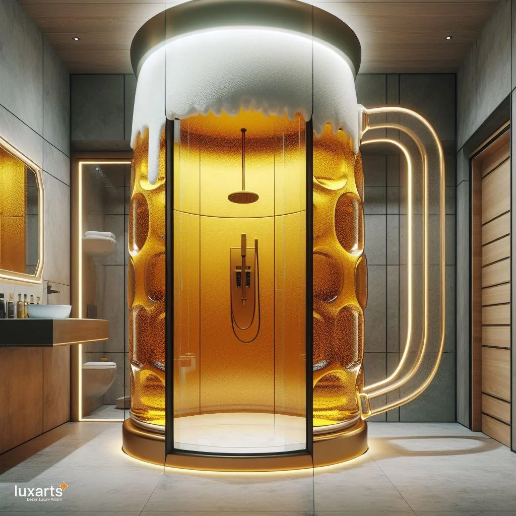 Brews & Bliss: Cup of Beer-Shaped Standing Bathroom for Hoppy Relaxation luxarts cup of beer shaped standing bathroom 7 jpg