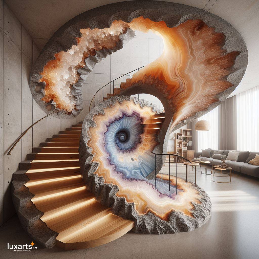 The Geode Crystal Spiral Staircase: Ascend in Elegance luxarts geode crystal spiral staircase 1