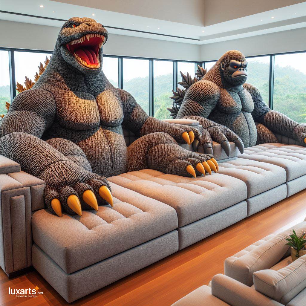 Epic Comfort: Godzilla vs. Kong Shaped Sofa for Ultimate Lounging luxarts giant godzilla vs kong shaped sofa 2