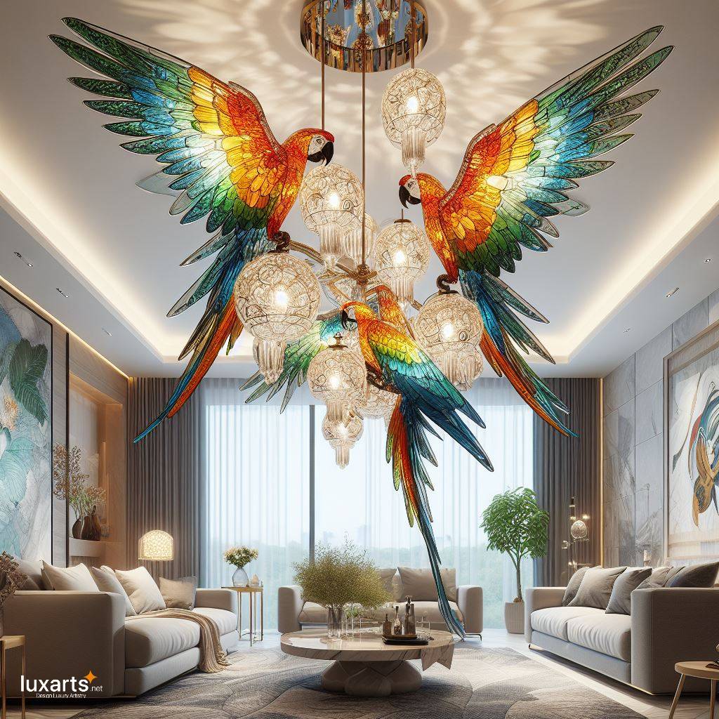 Illuminate with Elegance: Macaws Shaped Chandeliers for Avian-inspired Ambiance luxarts macaws chandeliers 1