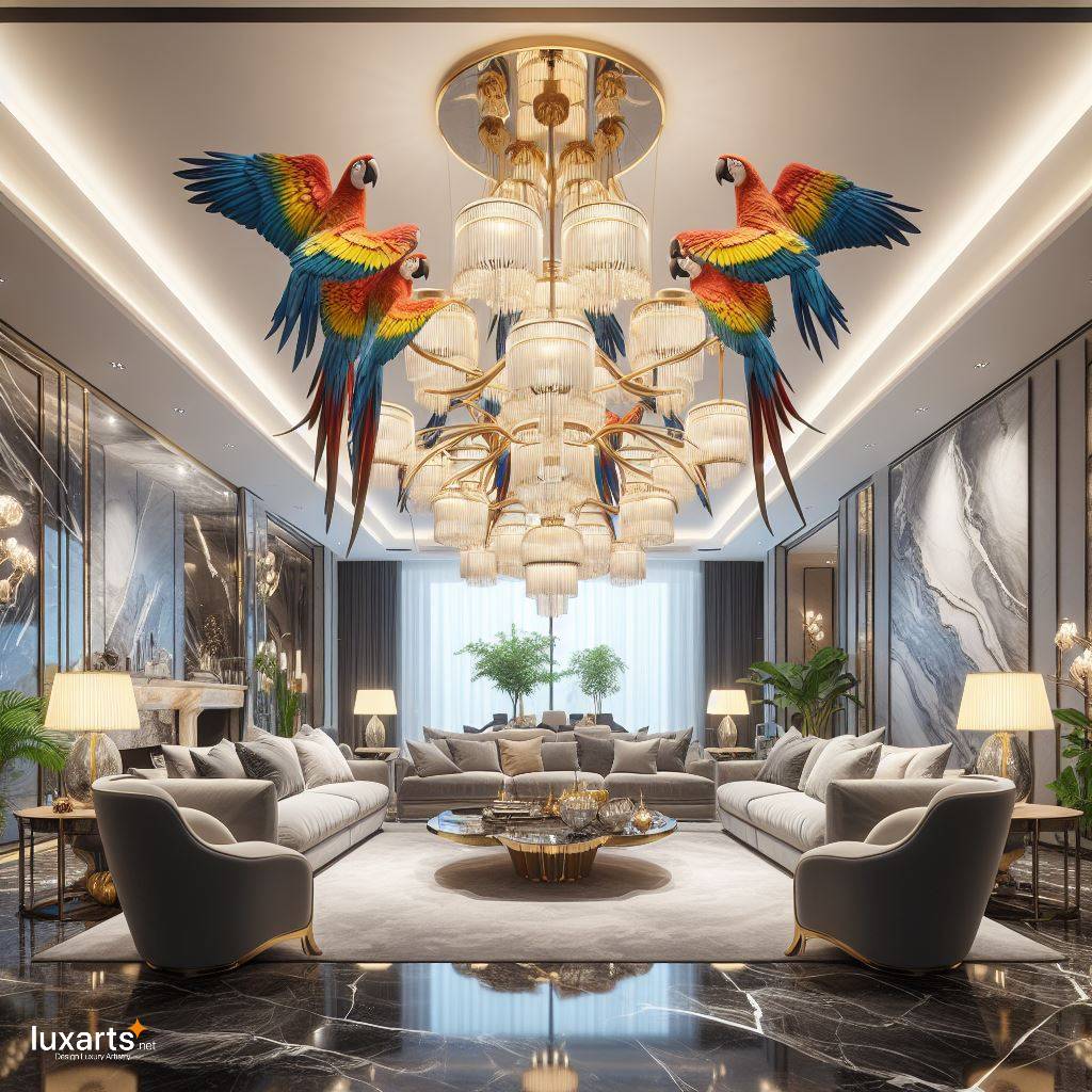 Illuminate with Elegance: Macaws Shaped Chandeliers for Avian-inspired Ambiance luxarts macaws chandeliers 2