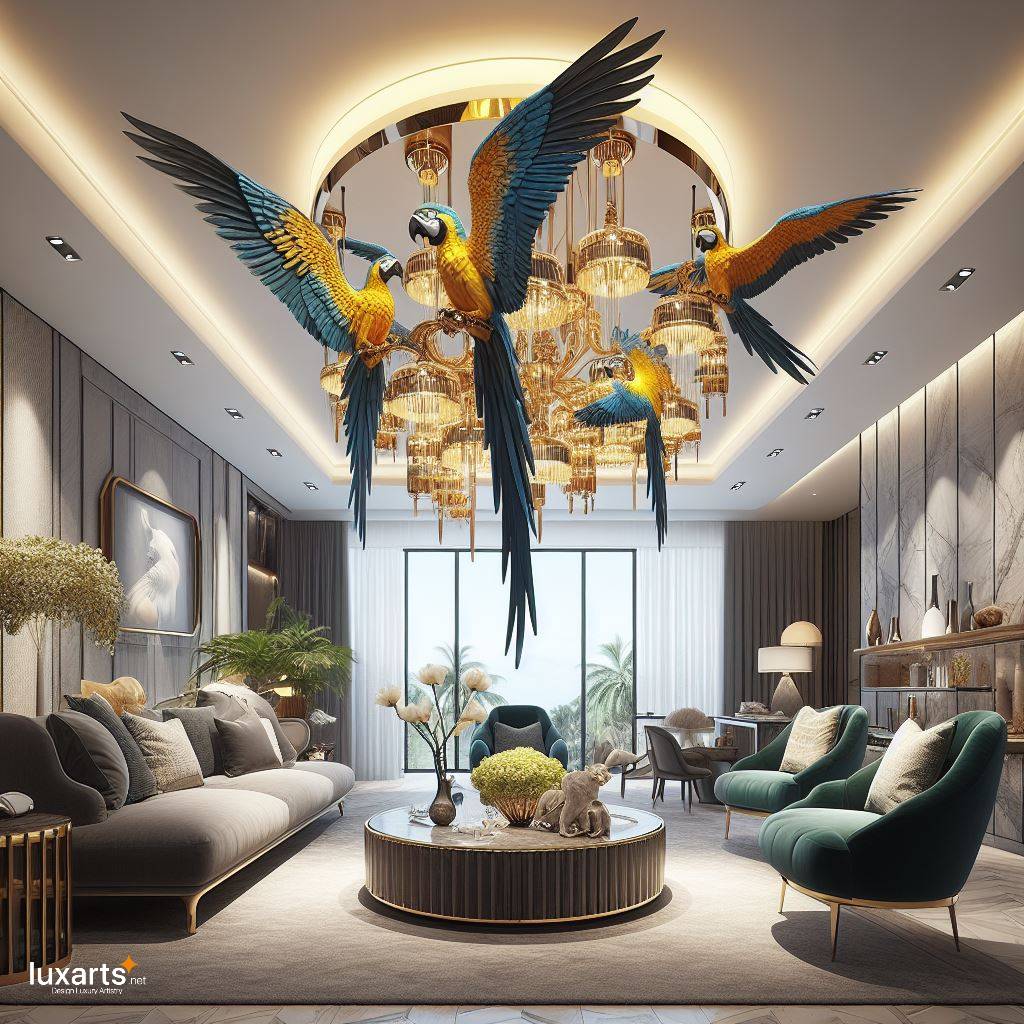Illuminate with Elegance: Macaws Shaped Chandeliers for Avian-inspired Ambiance luxarts macaws chandeliers 3