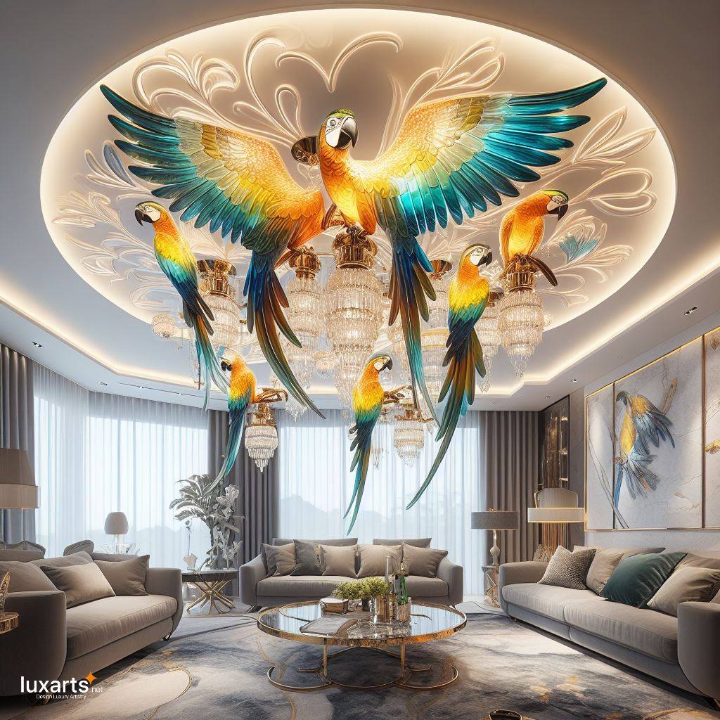 Illuminate with Elegance: Macaws Shaped Chandeliers for Avian-inspired Ambiance luxarts macaws chandeliers 4