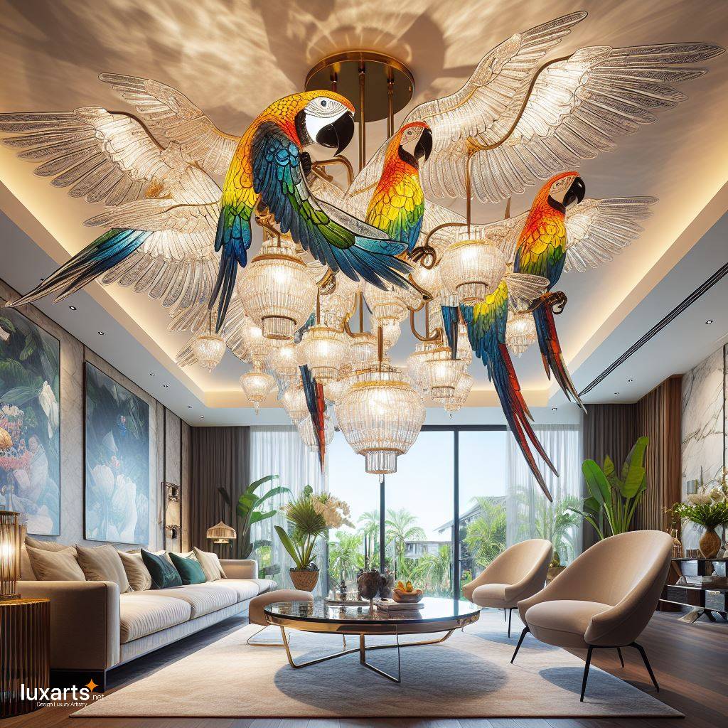 Illuminate with Elegance: Macaws Shaped Chandeliers for Avian-inspired Ambiance luxarts macaws chandeliers 5