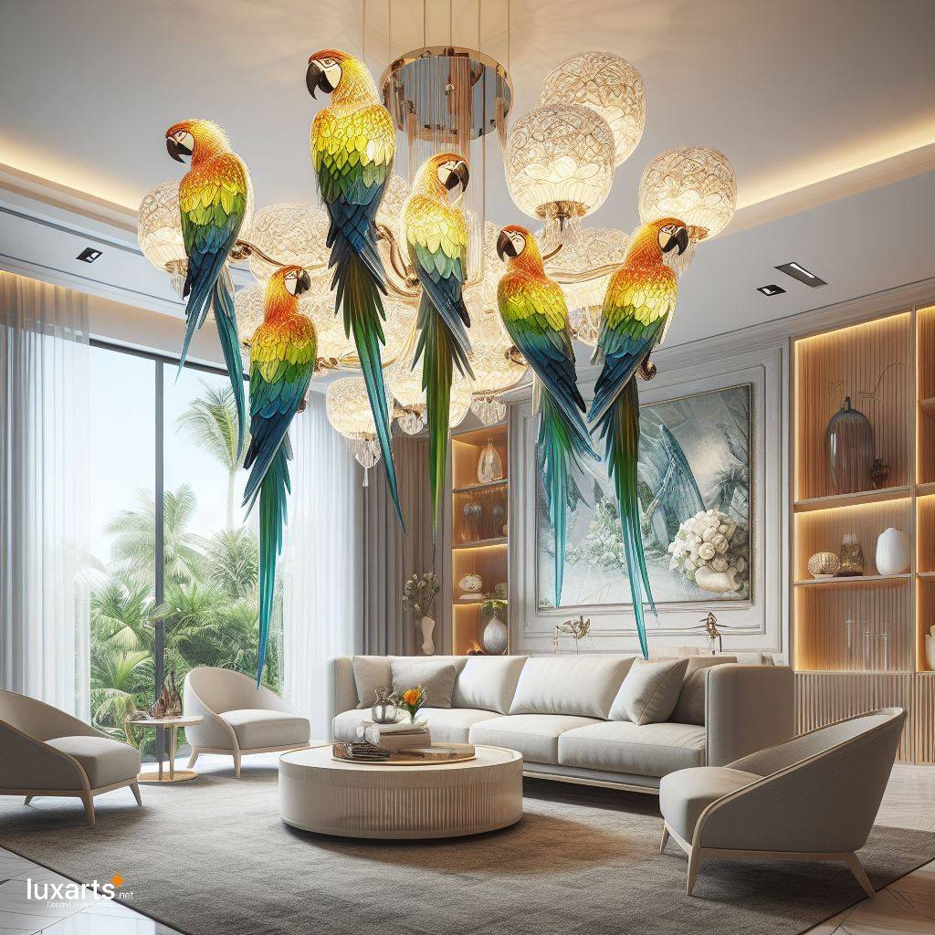 Illuminate with Elegance: Macaws Shaped Chandeliers for Avian-inspired Ambiance luxarts macaws chandeliers 6