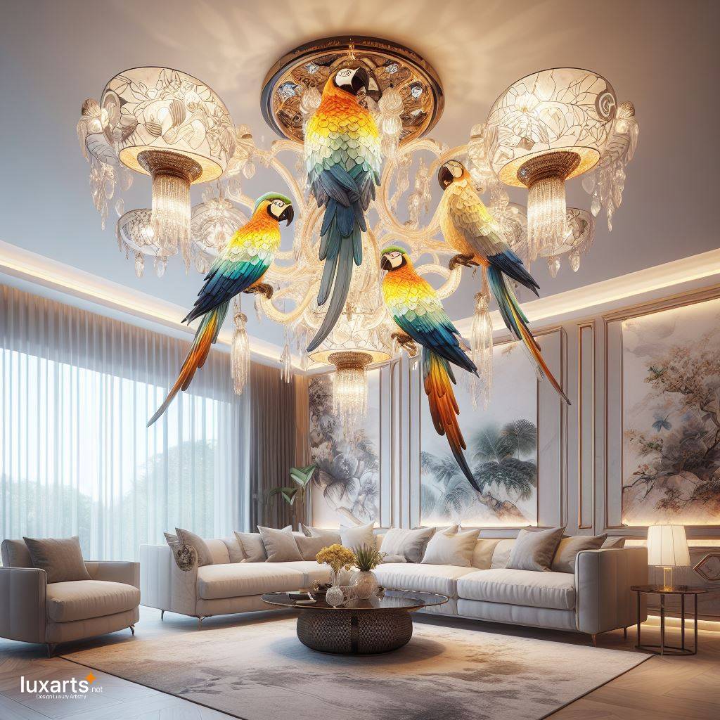 Illuminate with Elegance: Macaws Shaped Chandeliers for Avian-inspired Ambiance luxarts macaws chandeliers 8