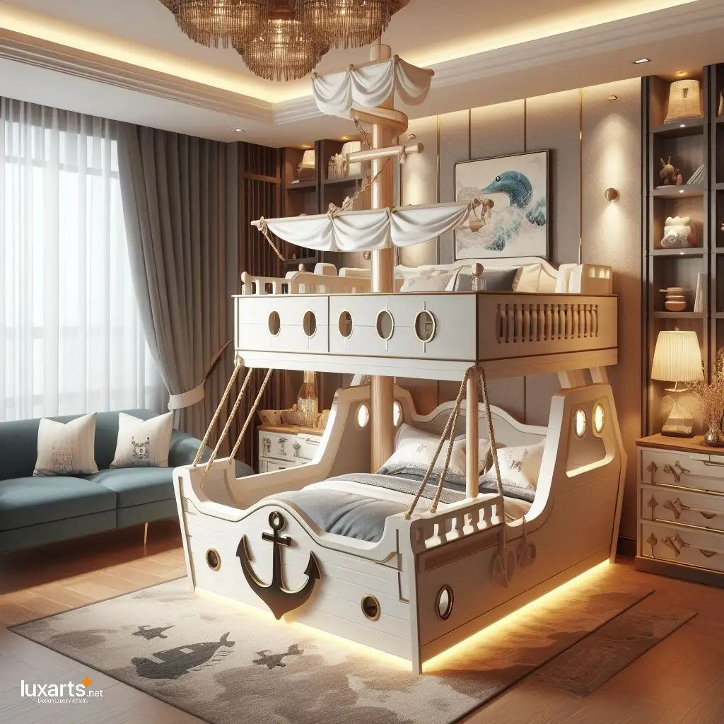 Set Sail for Dreams: Pirate Ship Shaped Kid Bunk Bed for Adventure-Filled Sleepovers luxarts pirate ship shaped kid bunk bed 10