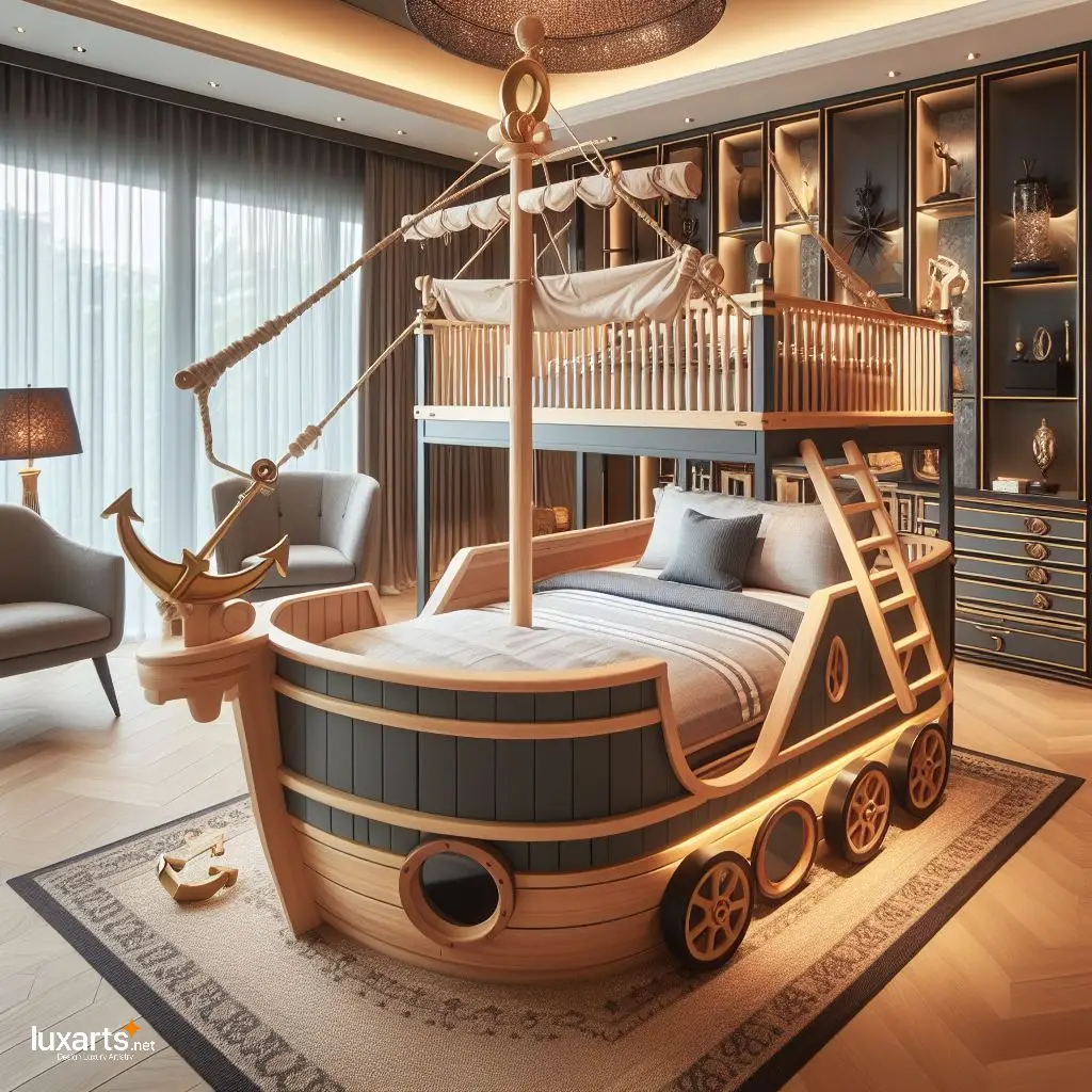 Set Sail for Dreams: Pirate Ship Shaped Kid Bunk Bed for Adventure-Filled Sleepovers luxarts pirate ship shaped kid bunk bed 11