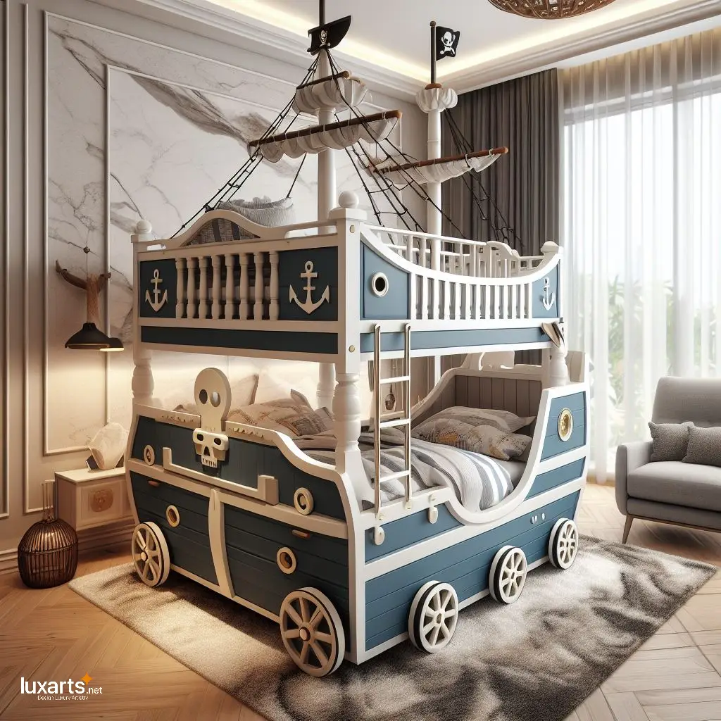 Set Sail for Dreams: Pirate Ship Shaped Kid Bunk Bed for Adventure-Filled Sleepovers luxarts pirate ship shaped kid bunk bed 2