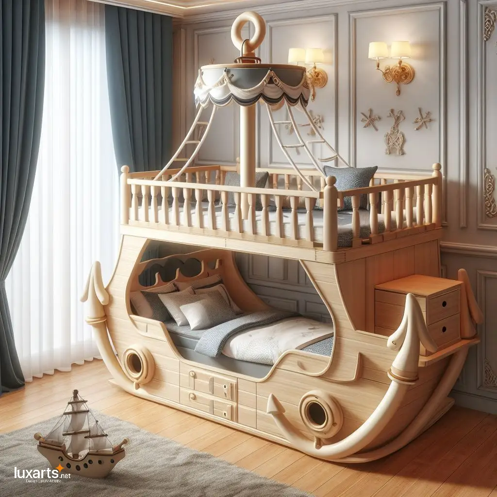 Set Sail for Dreams: Pirate Ship Shaped Kid Bunk Bed for Adventure-Filled Sleepovers luxarts pirate ship shaped kid bunk bed 3
