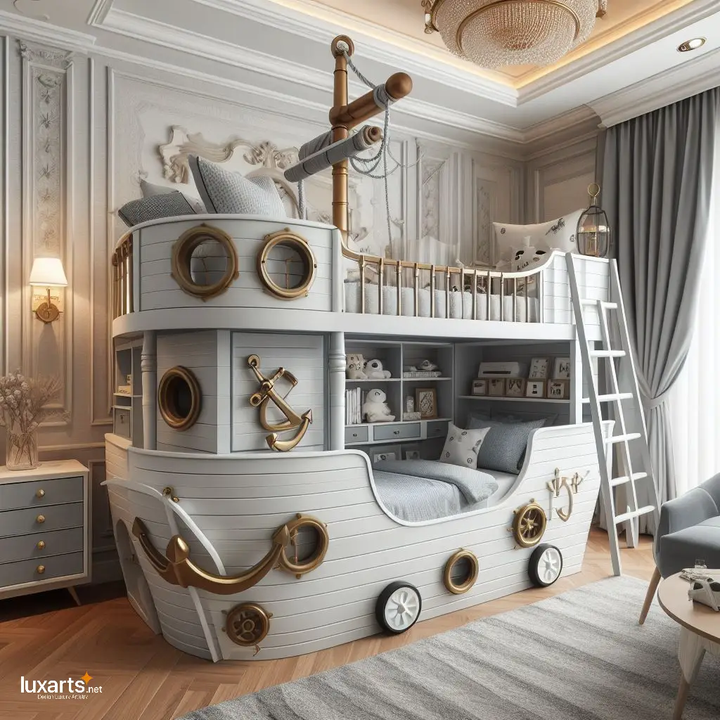 Set Sail for Dreams: Pirate Ship Shaped Kid Bunk Bed for Adventure-Filled Sleepovers luxarts pirate ship shaped kid bunk bed 4