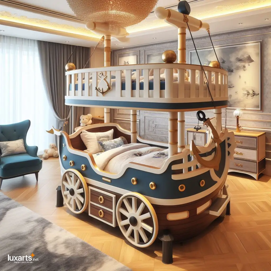 Set Sail for Dreams: Pirate Ship Shaped Kid Bunk Bed for Adventure-Filled Sleepovers luxarts pirate ship shaped kid bunk bed 5