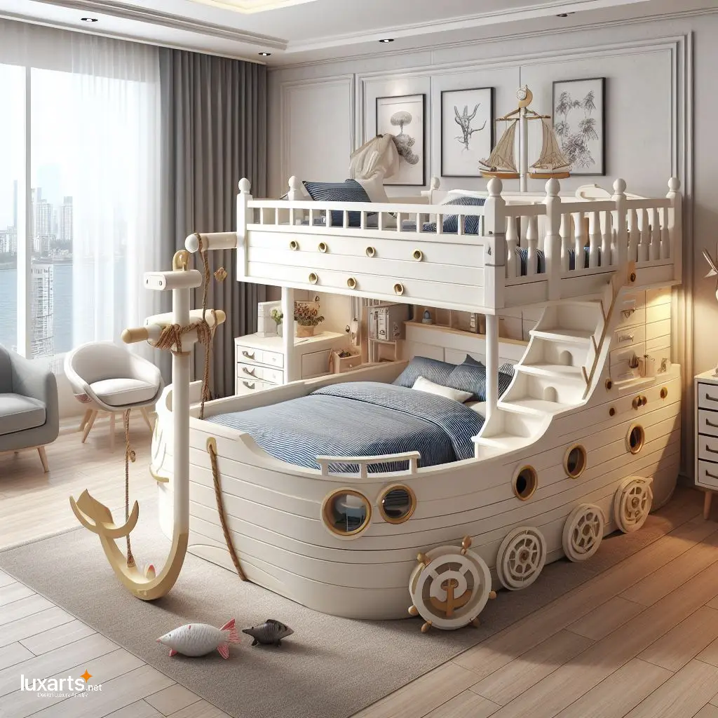 Set Sail for Dreams: Pirate Ship Shaped Kid Bunk Bed for Adventure-Filled Sleepovers luxarts pirate ship shaped kid bunk bed 6
