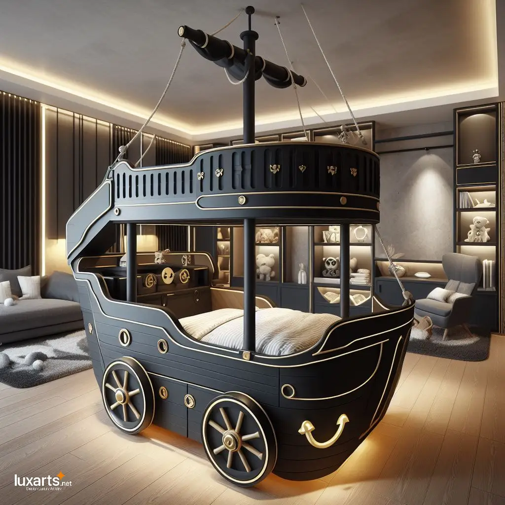 Set Sail for Dreams: Pirate Ship Shaped Kid Bunk Bed for Adventure-Filled Sleepovers luxarts pirate ship shaped kid bunk bed 7