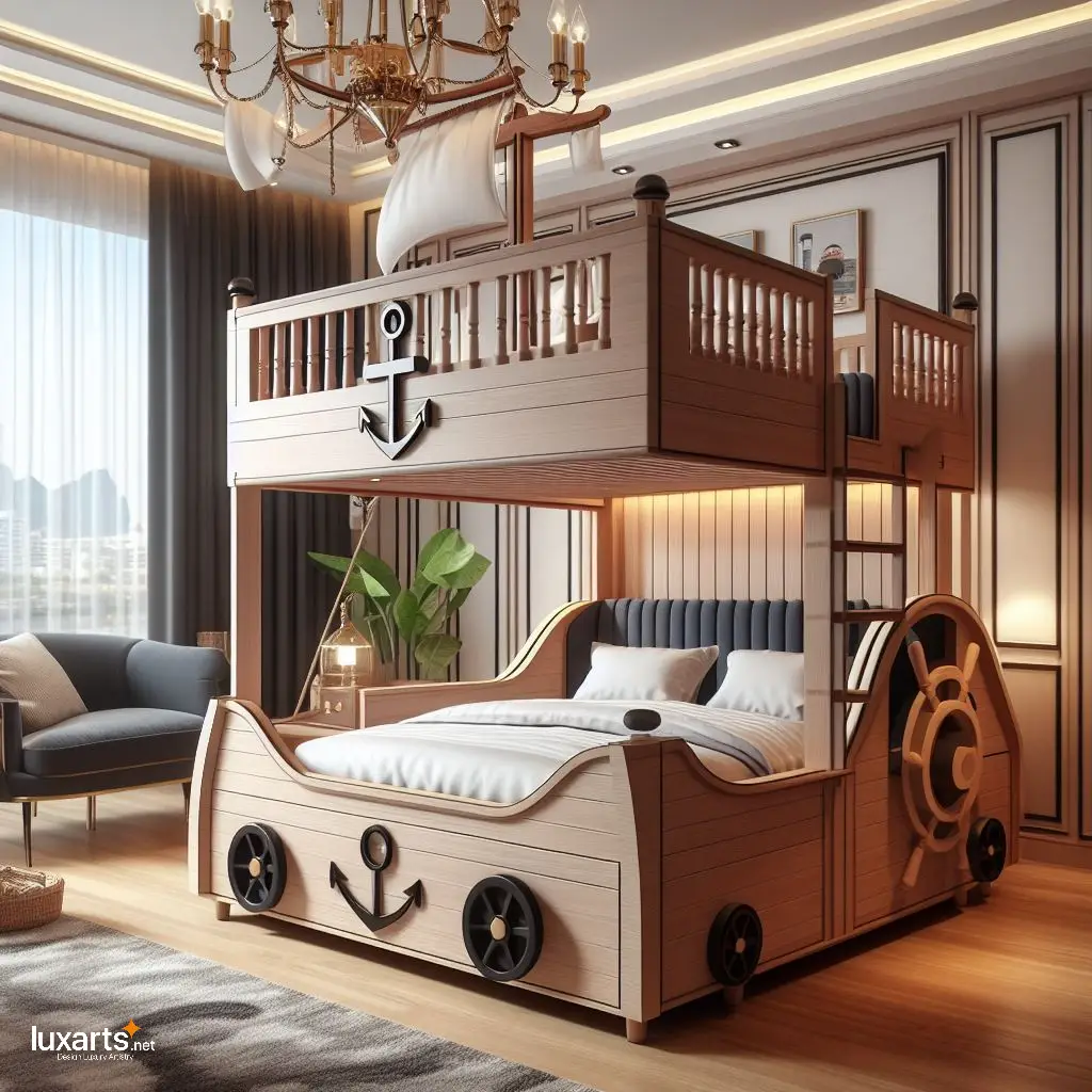 Set Sail for Dreams: Pirate Ship Shaped Kid Bunk Bed for Adventure-Filled Sleepovers luxarts pirate ship shaped kid bunk bed 8