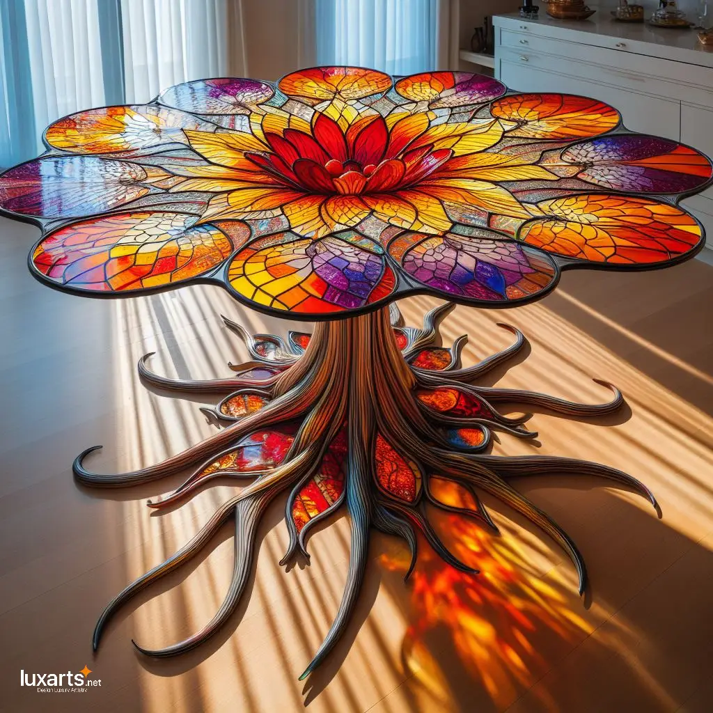 Illuminated Elegance: Stained Glass Dining Table for Timeless Dining Experiences luxarts stained glass dining table 1