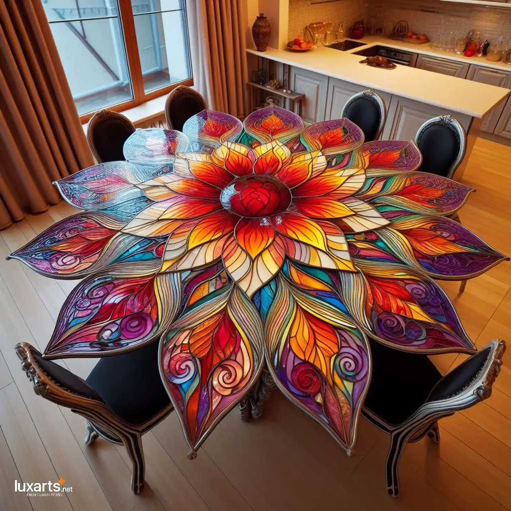 Illuminated Elegance: Stained Glass Dining Table for Timeless Dining Experiences luxarts stained glass dining table 11