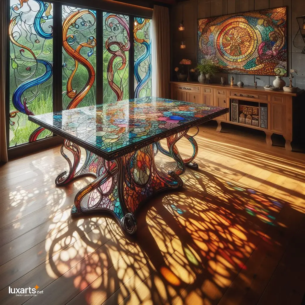 Illuminated Elegance: Stained Glass Dining Table for Timeless Dining Experiences luxarts stained glass dining table 3