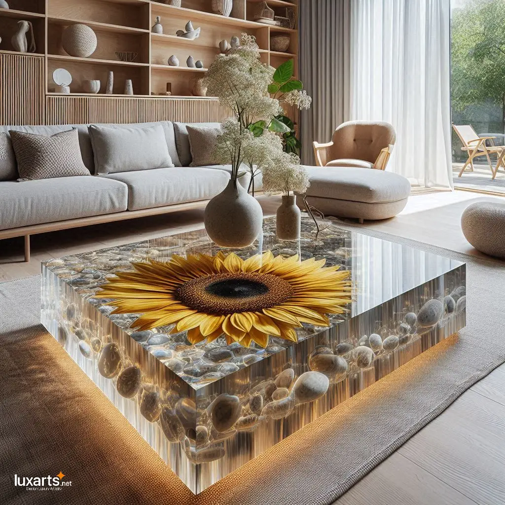 Bask in Sunshine: Sunflower Epoxy Coffee Tables for Radiant Décor luxarts sunflower coffee tables 5