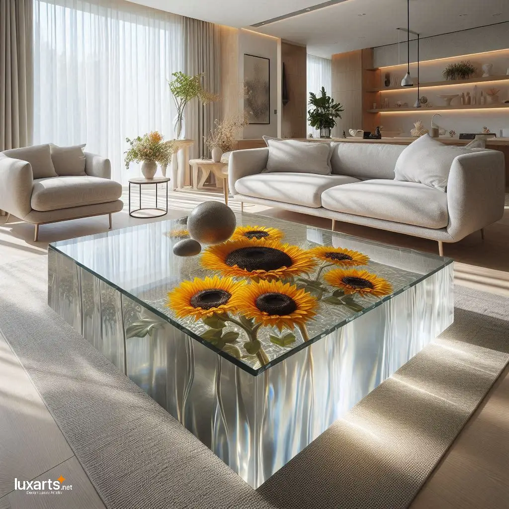 Bask in Sunshine: Sunflower Epoxy Coffee Tables for Radiant Décor luxarts sunflower coffee tables 6