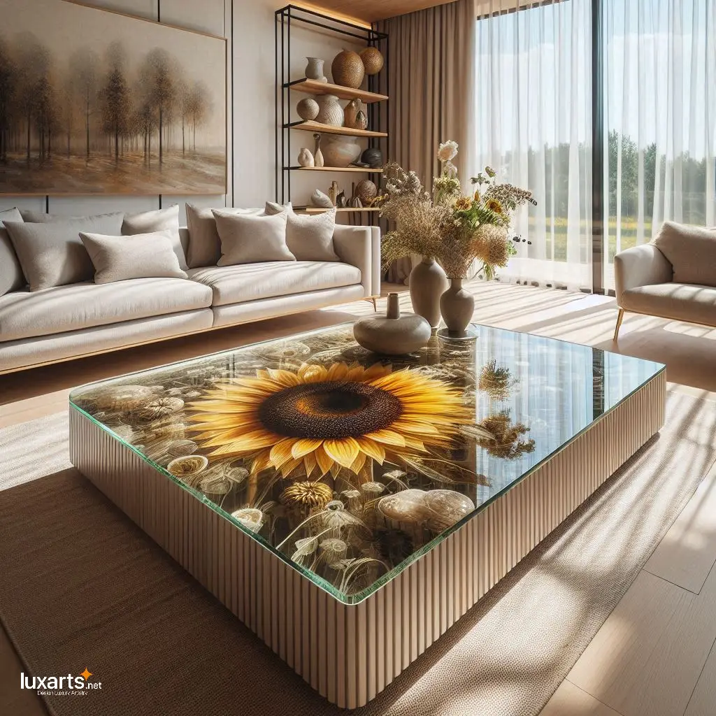 Bask in Sunshine: Sunflower Epoxy Coffee Tables for Radiant Décor luxarts sunflower coffee tables 7