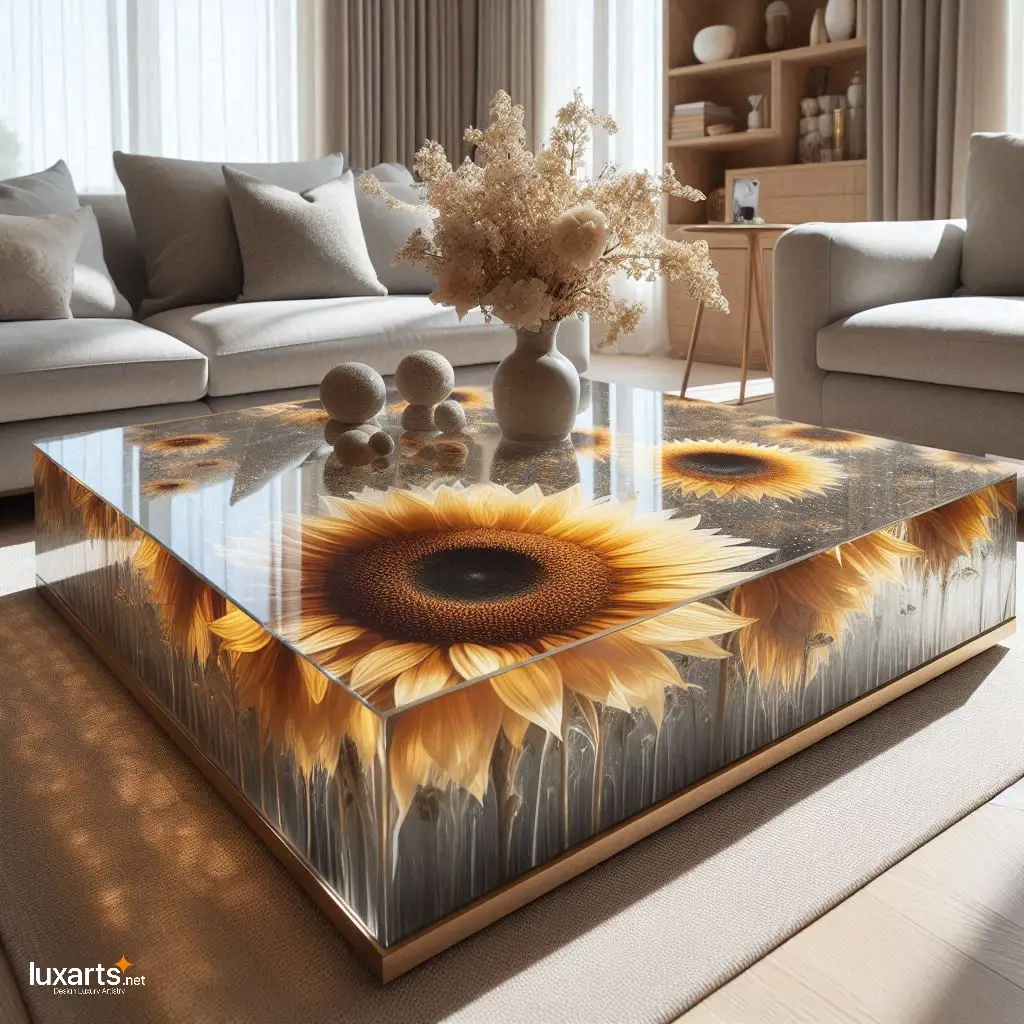 Bask in Sunshine: Sunflower Epoxy Coffee Tables for Radiant Décor luxarts sunflower coffee tables 8