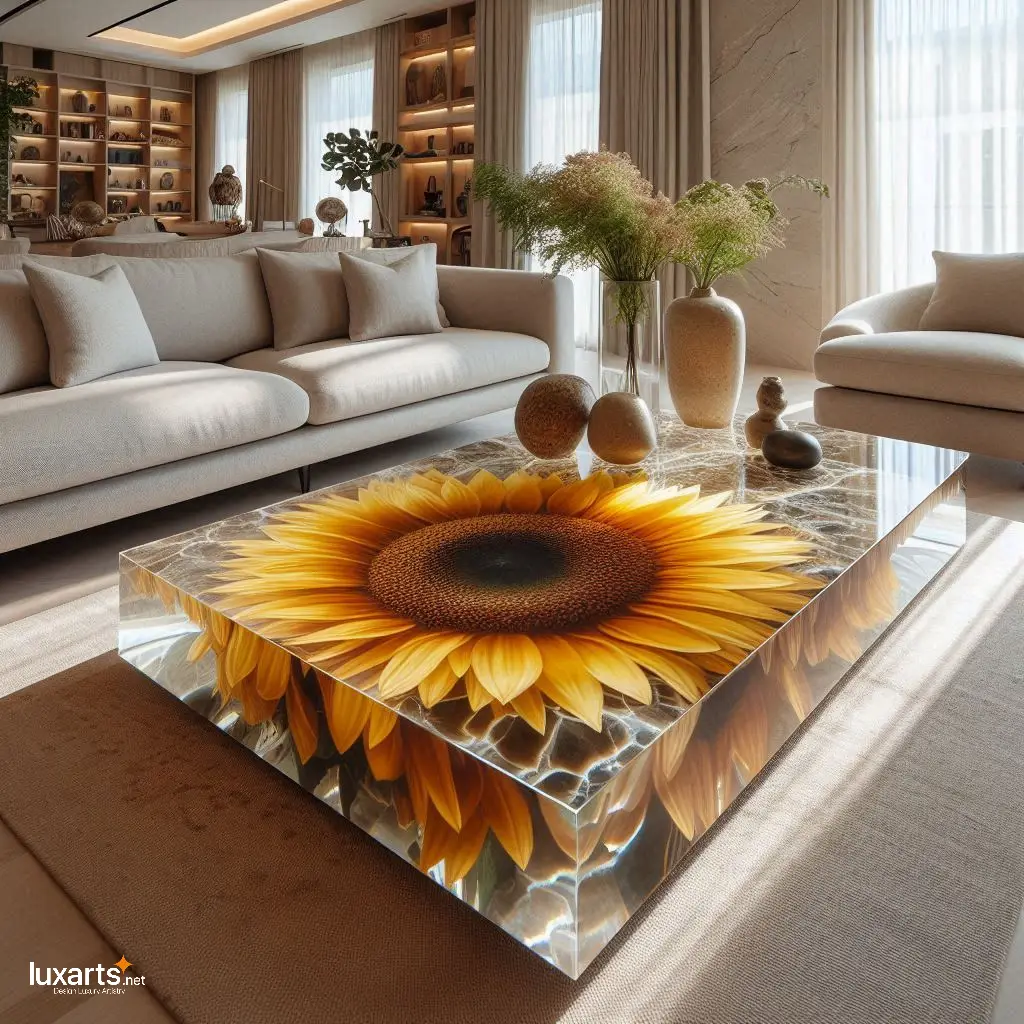 Bask in Sunshine: Sunflower Epoxy Coffee Tables for Radiant Décor luxarts sunflower coffee tables 9
