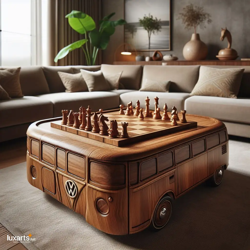 Ride into Strategy: Volkswagen Bus Shaped Chess Tables for Classic Gaming luxarts volkswagen bus chess tables 1