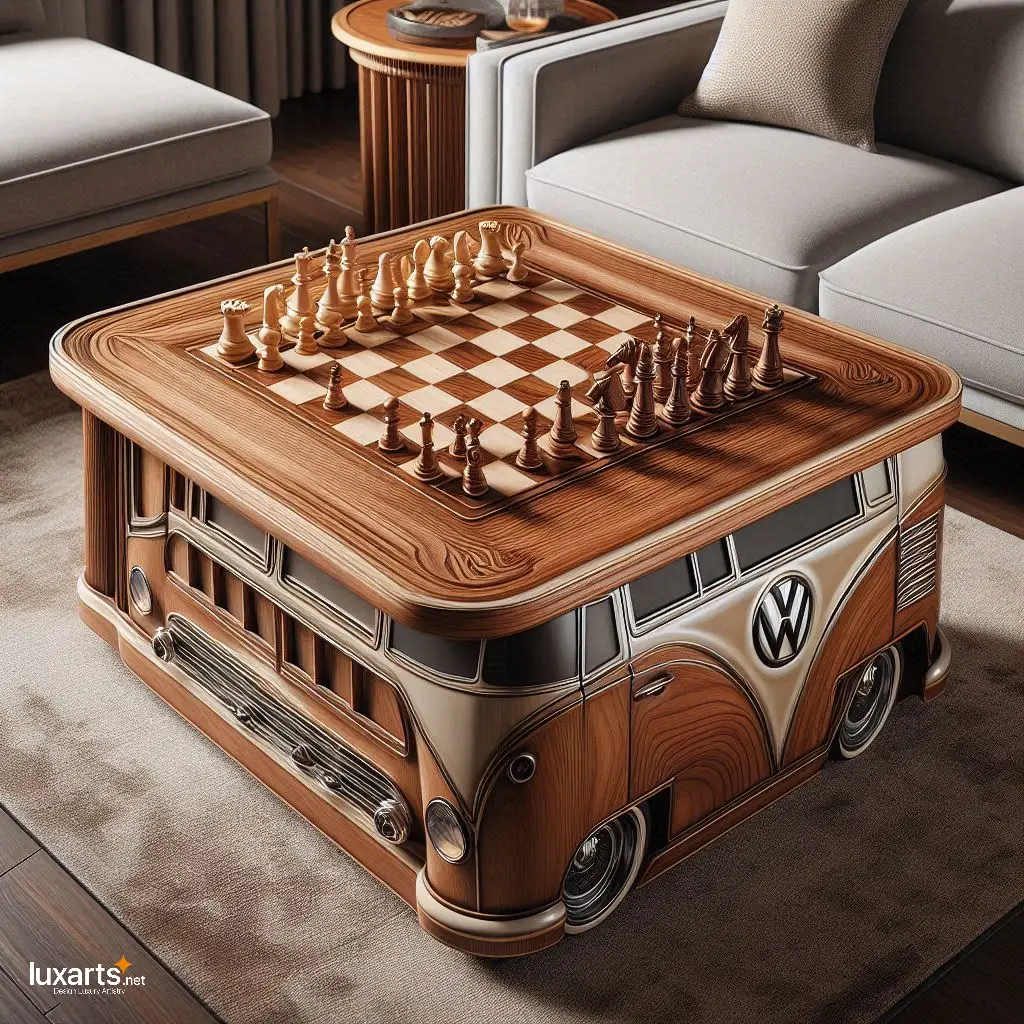 Ride into Strategy: Volkswagen Bus Shaped Chess Tables for Classic Gaming luxarts volkswagen bus chess tables 10
