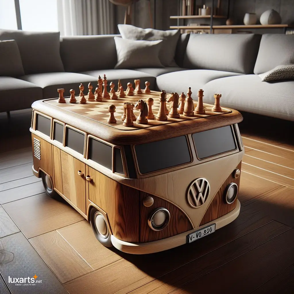 Ride into Strategy: Volkswagen Bus Shaped Chess Tables for Classic Gaming luxarts volkswagen bus chess tables 2