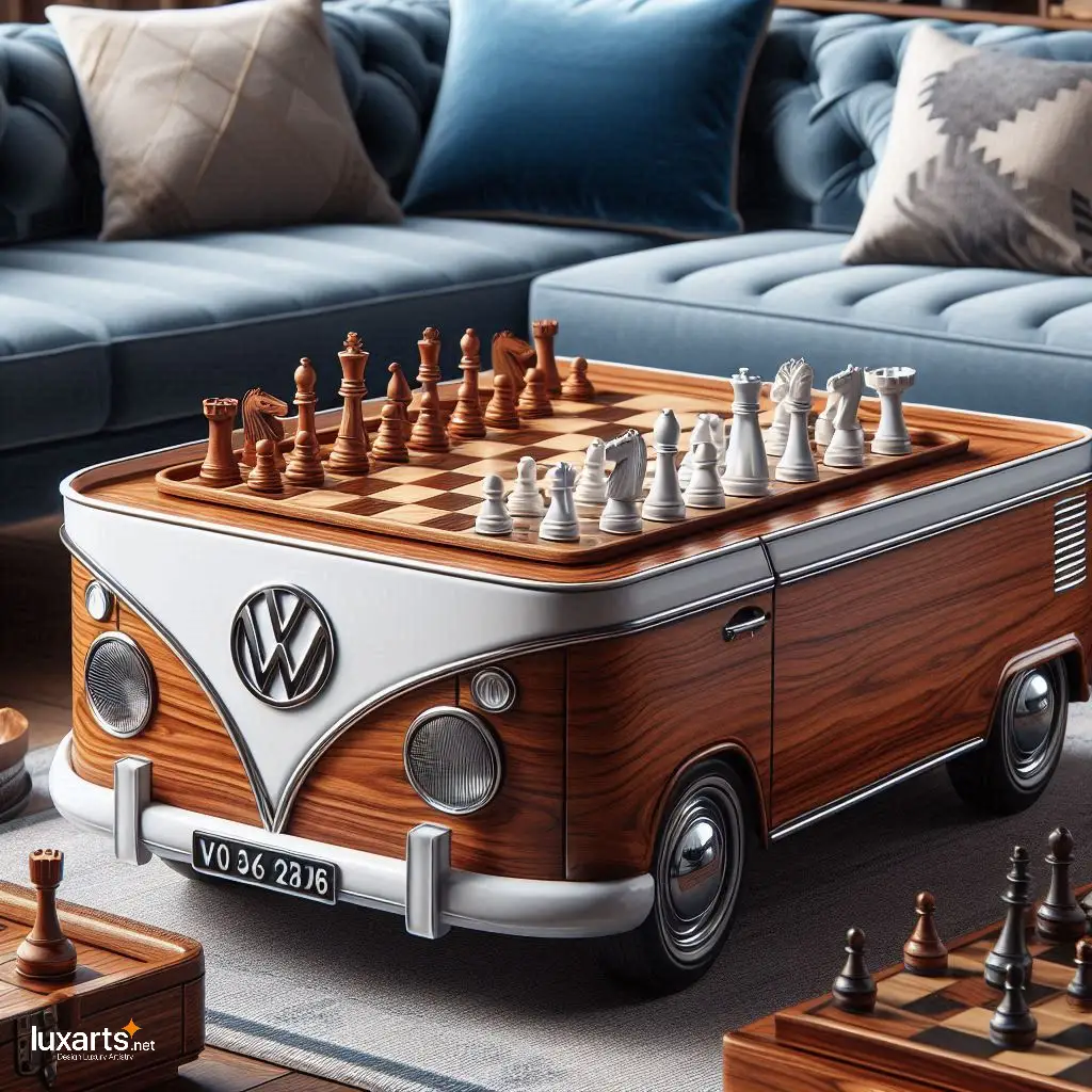 Ride into Strategy: Volkswagen Bus Shaped Chess Tables for Classic Gaming luxarts volkswagen bus chess tables 3