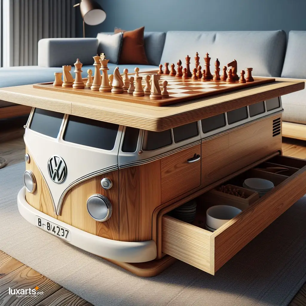 Ride into Strategy: Volkswagen Bus Shaped Chess Tables for Classic Gaming luxarts volkswagen bus chess tables 4
