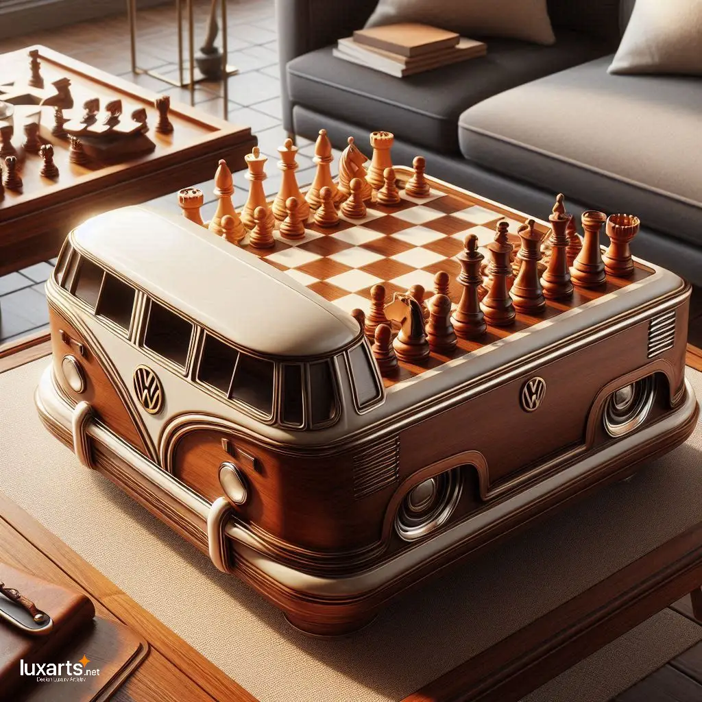 Ride into Strategy: Volkswagen Bus Shaped Chess Tables for Classic Gaming luxarts volkswagen bus chess tables 5