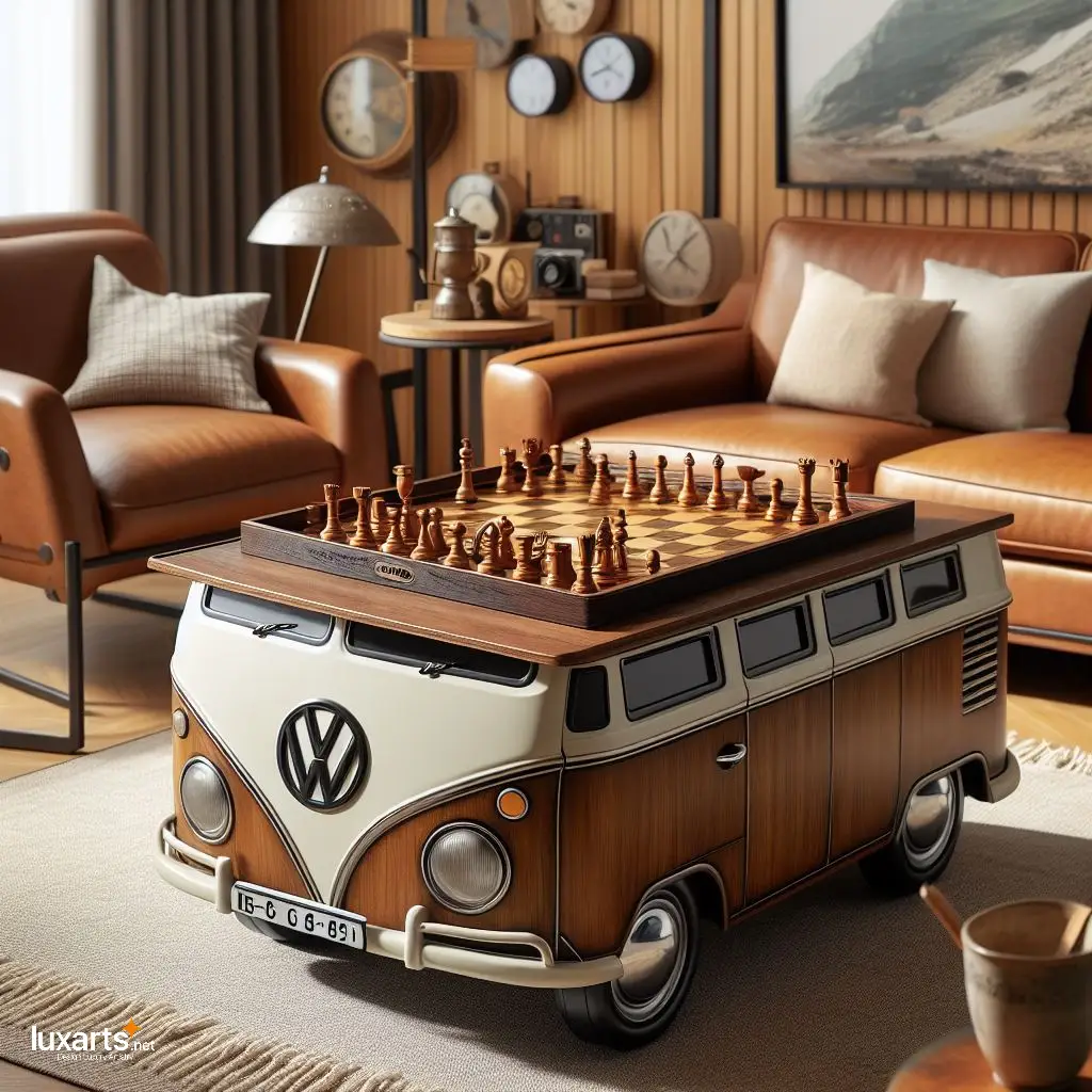 Ride into Strategy: Volkswagen Bus Shaped Chess Tables for Classic Gaming luxarts volkswagen bus chess tables 6