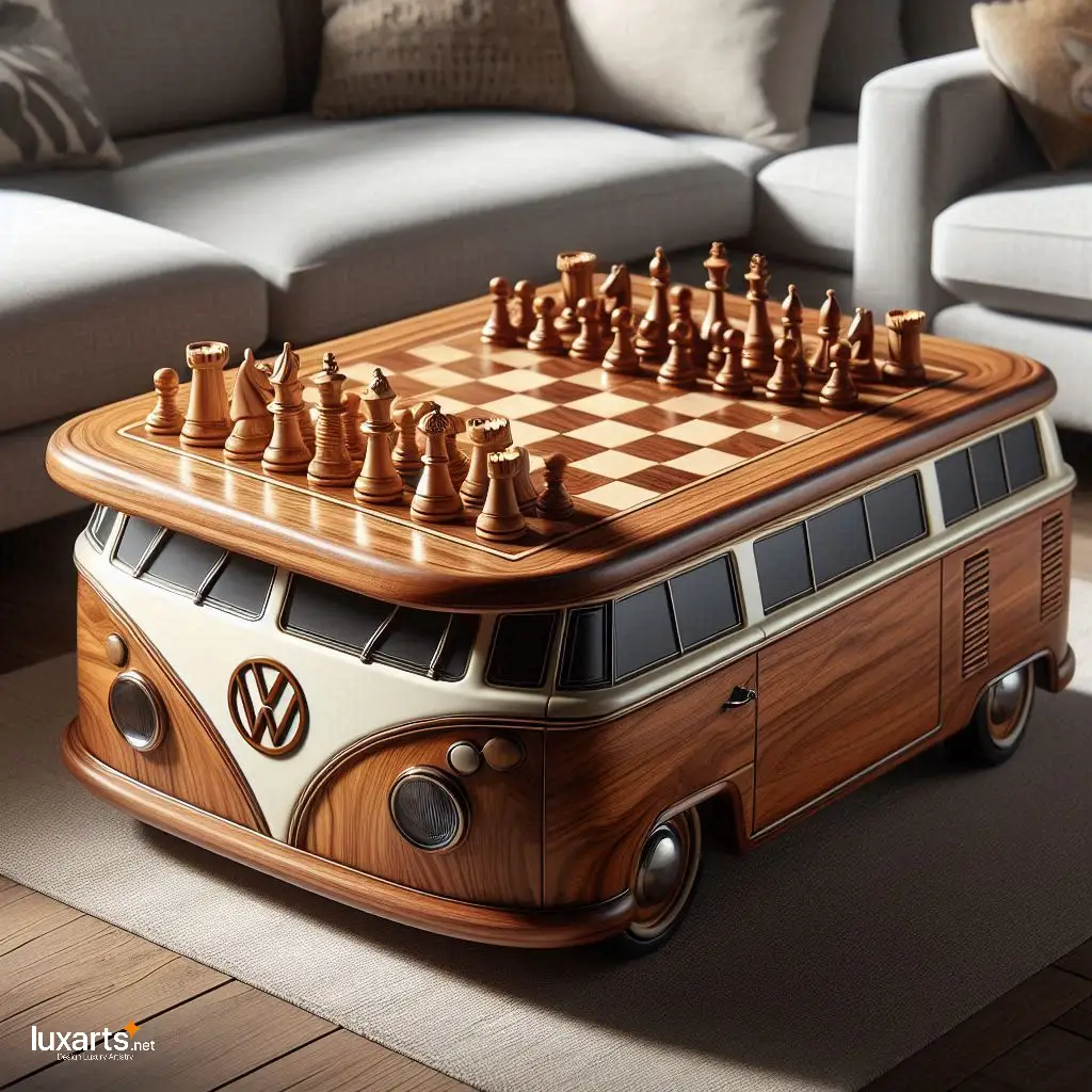 Ride into Strategy: Volkswagen Bus Shaped Chess Tables for Classic Gaming luxarts volkswagen bus chess tables 8