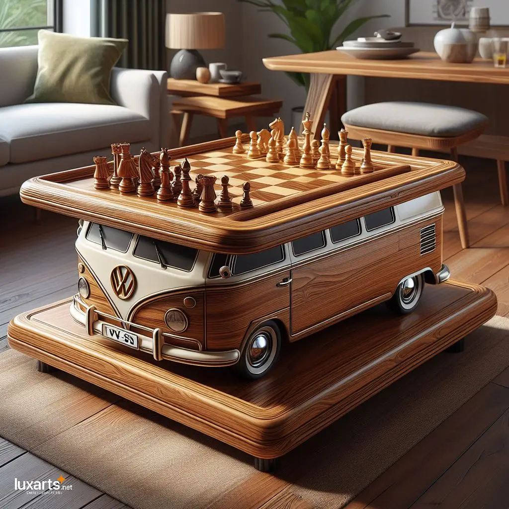 Ride into Strategy: Volkswagen Bus Shaped Chess Tables for Classic Gaming luxarts volkswagen bus chess tables 9